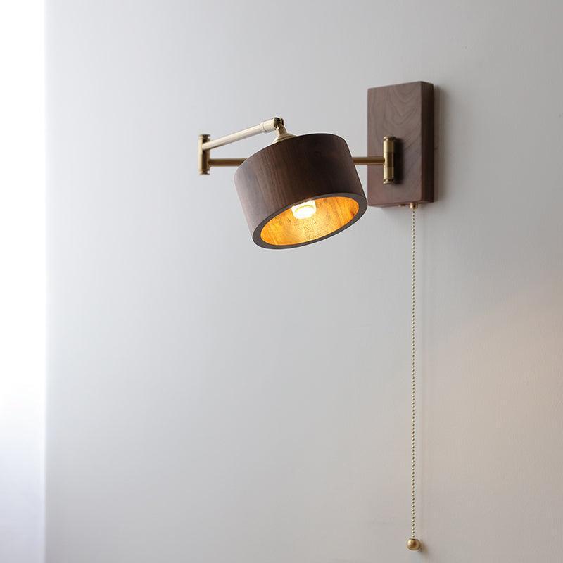 Wood and Metal Adjustable Wall Lamp with Pull Switch 1