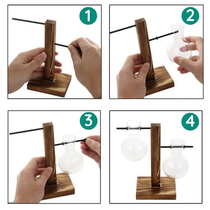 Luxora Wooden Frame Hydroponic Plant Vase for Home Decor