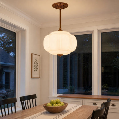 Wrene Vintage Scallop Milk Glass Semi-Flush Pendant Light 1