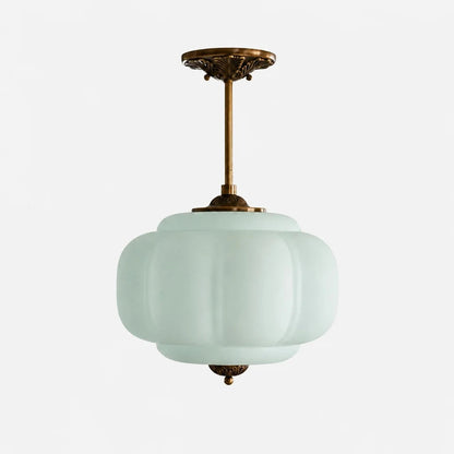 Wrene Vintage Scallop Milk Glass Semi-Flush Pendant Light 10