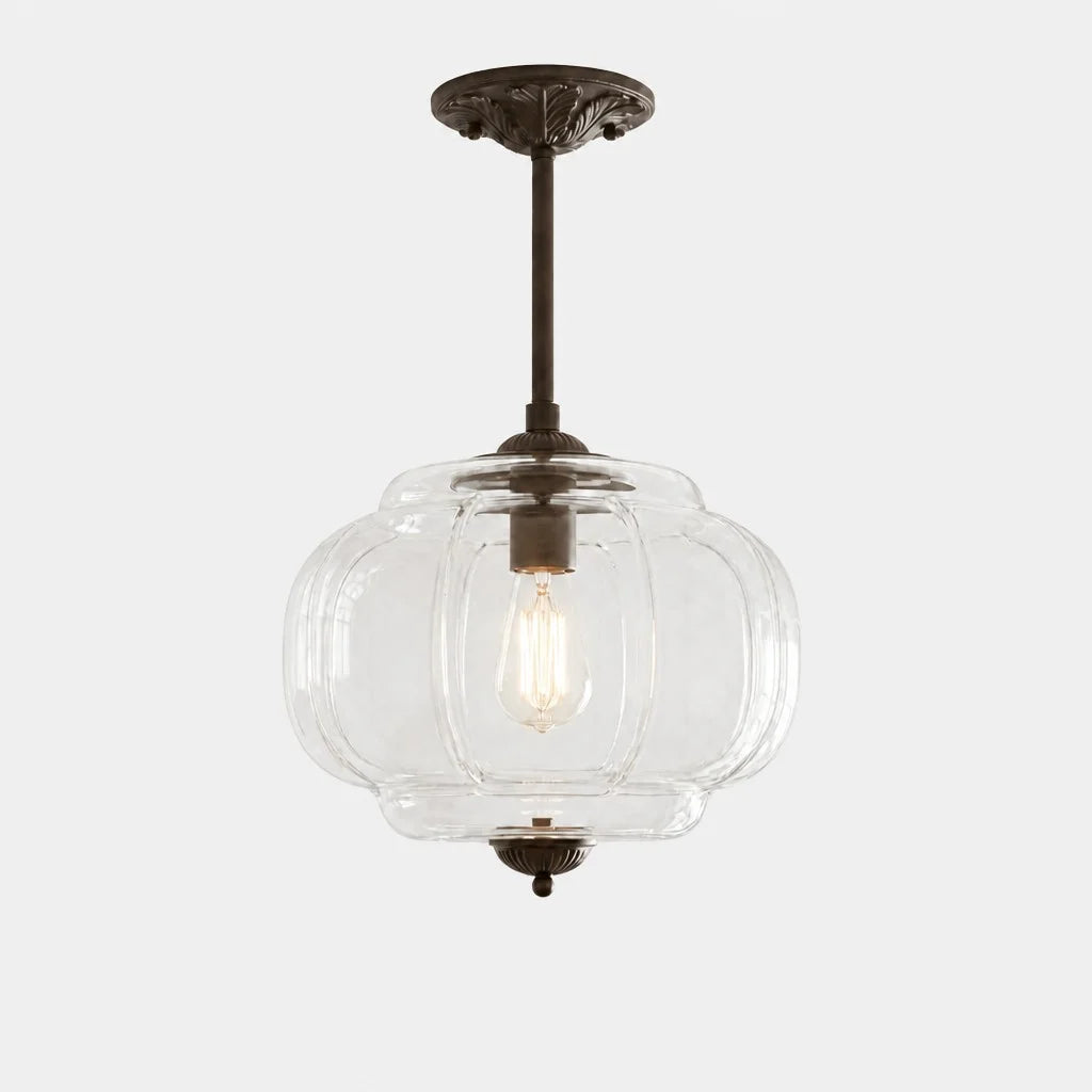 Wrene Vintage Scallop Milk Glass Semi-Flush Pendant Light 11