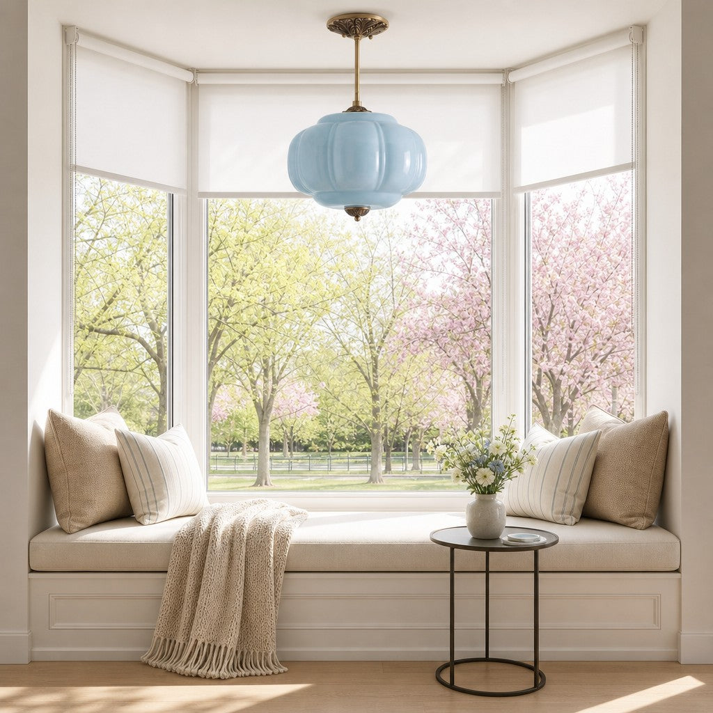 Wrene Vintage Scallop Milk Glass Semi-Flush Pendant Light 3