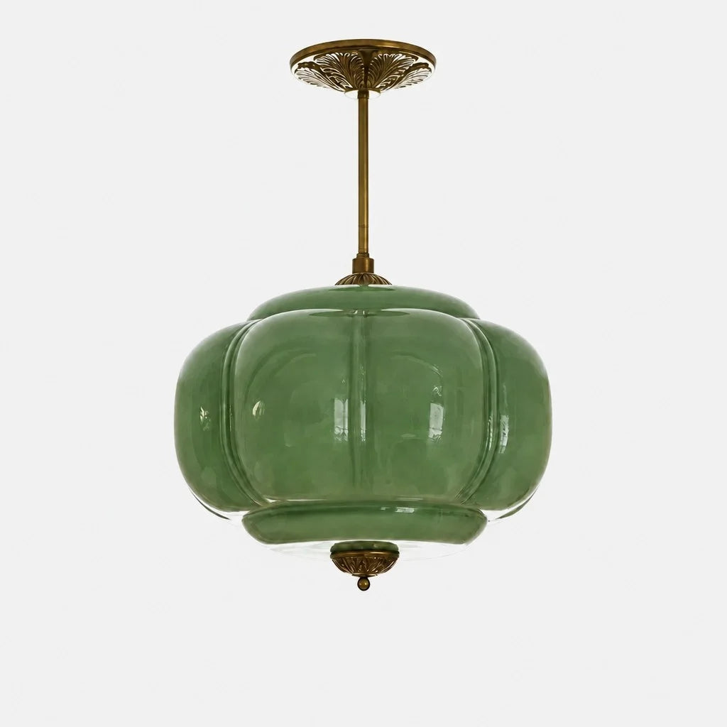 Wrene Vintage Scallop Milk Glass Semi-Flush Pendant Light 9