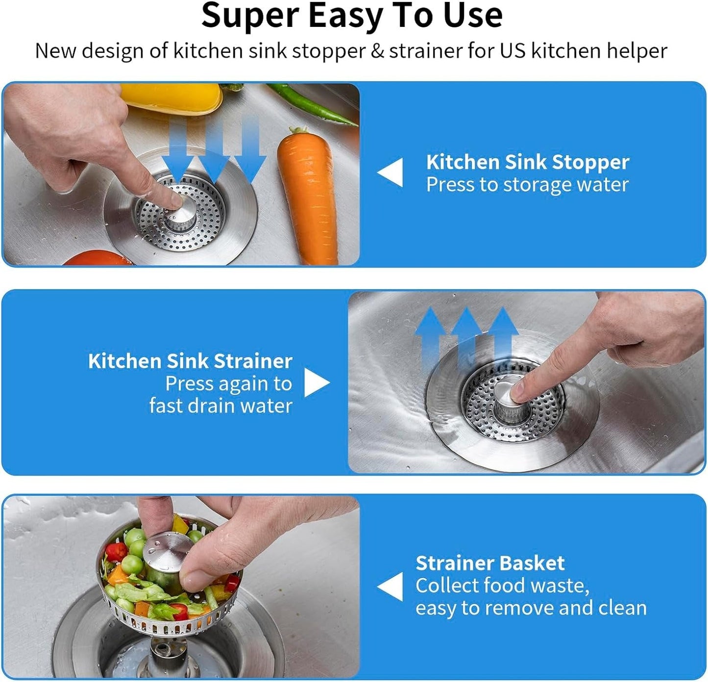 Lumora Kitchen Sink Drain Strainer 3-in-1 Premium Design