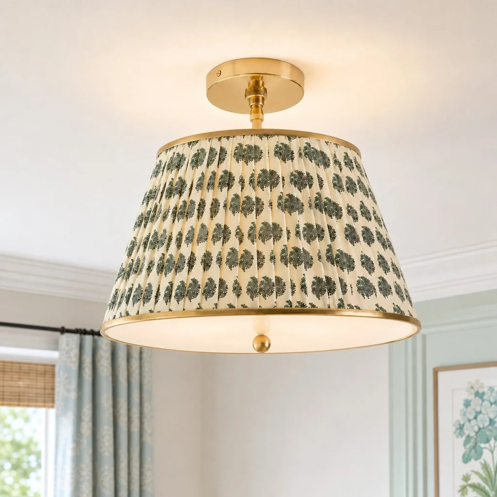Yarina Vintage Pleated Printed Fabric Ceiling Light
