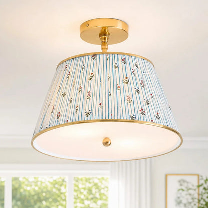 Yarina Vintage Pleated Printed Fabric Ceiling Light