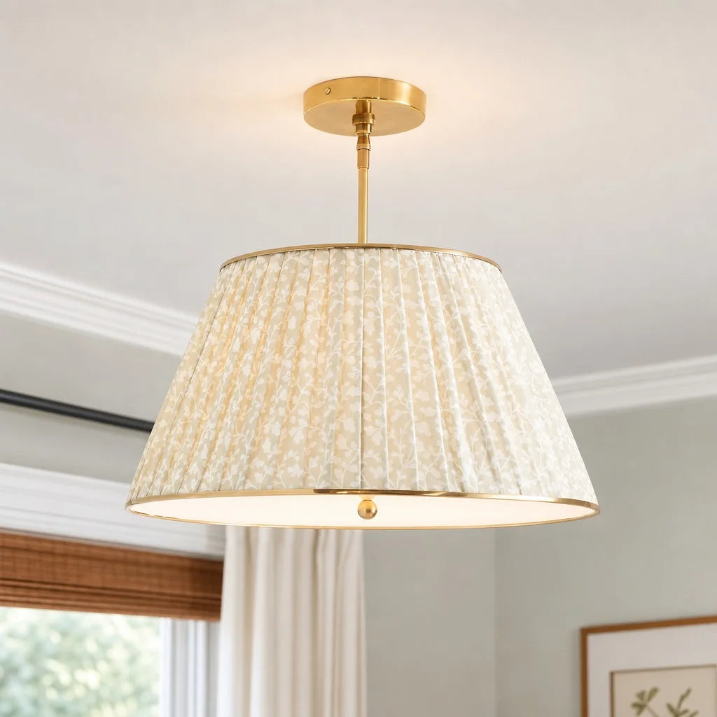 Yarina Vintage Pleated Printed Fabric Ceiling Light