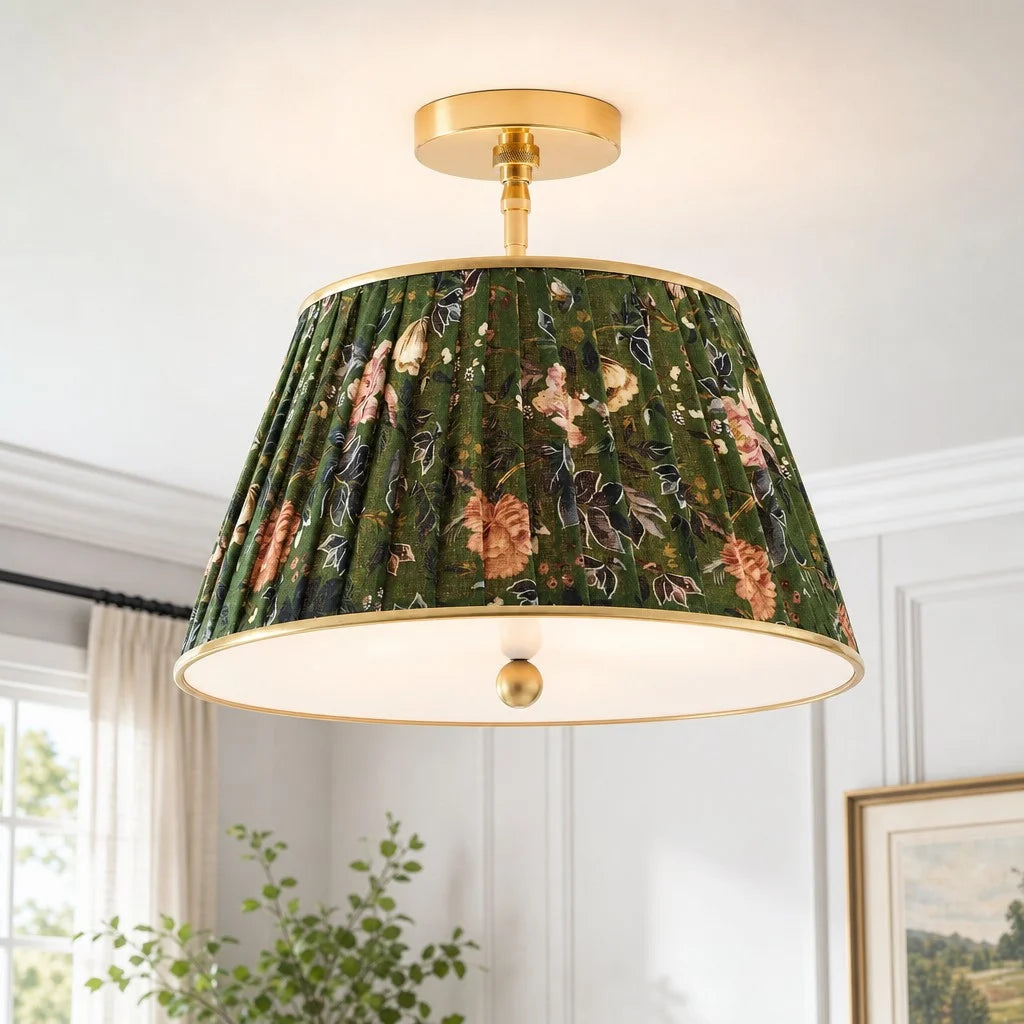 Yarina Vintage Pleated Printed Fabric Ceiling Light