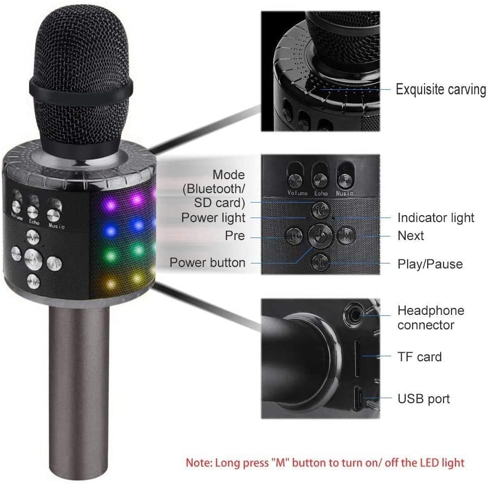 RoyaleGlow Bluetooth Karaoke Microphone with LED Lights