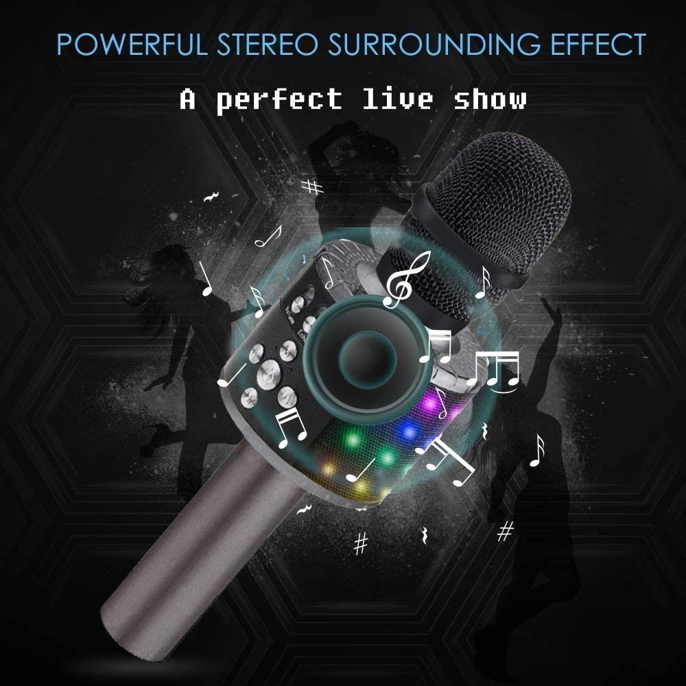 RoyaleGlow Bluetooth Karaoke Microphone with LED Lights
