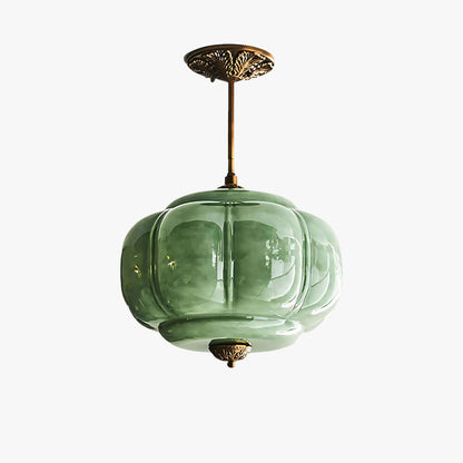 LuxRoyale Green Glass Pendant Lamp With Brass Accents