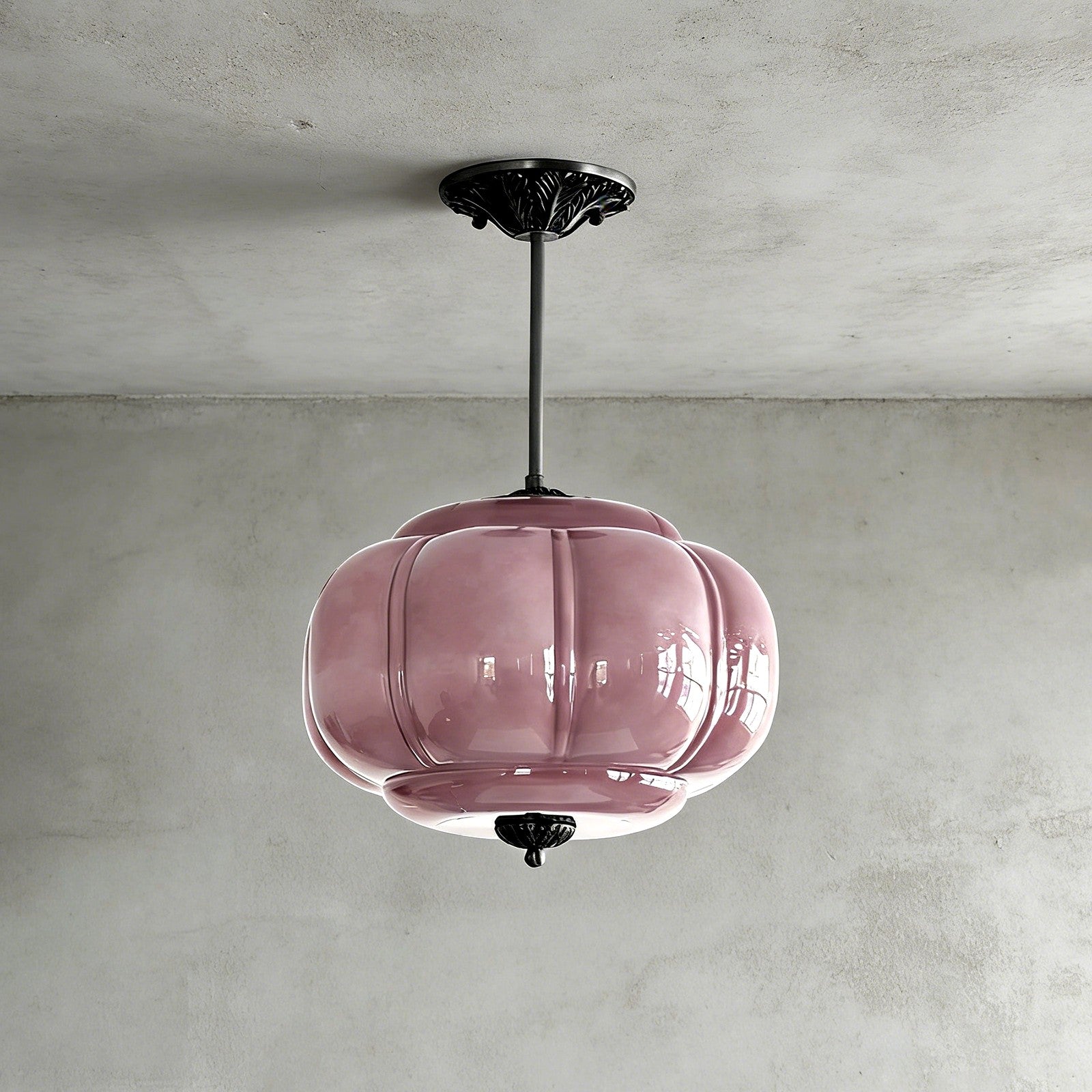 LuxRoyale Green Glass Pendant Lamp With Brass Accents