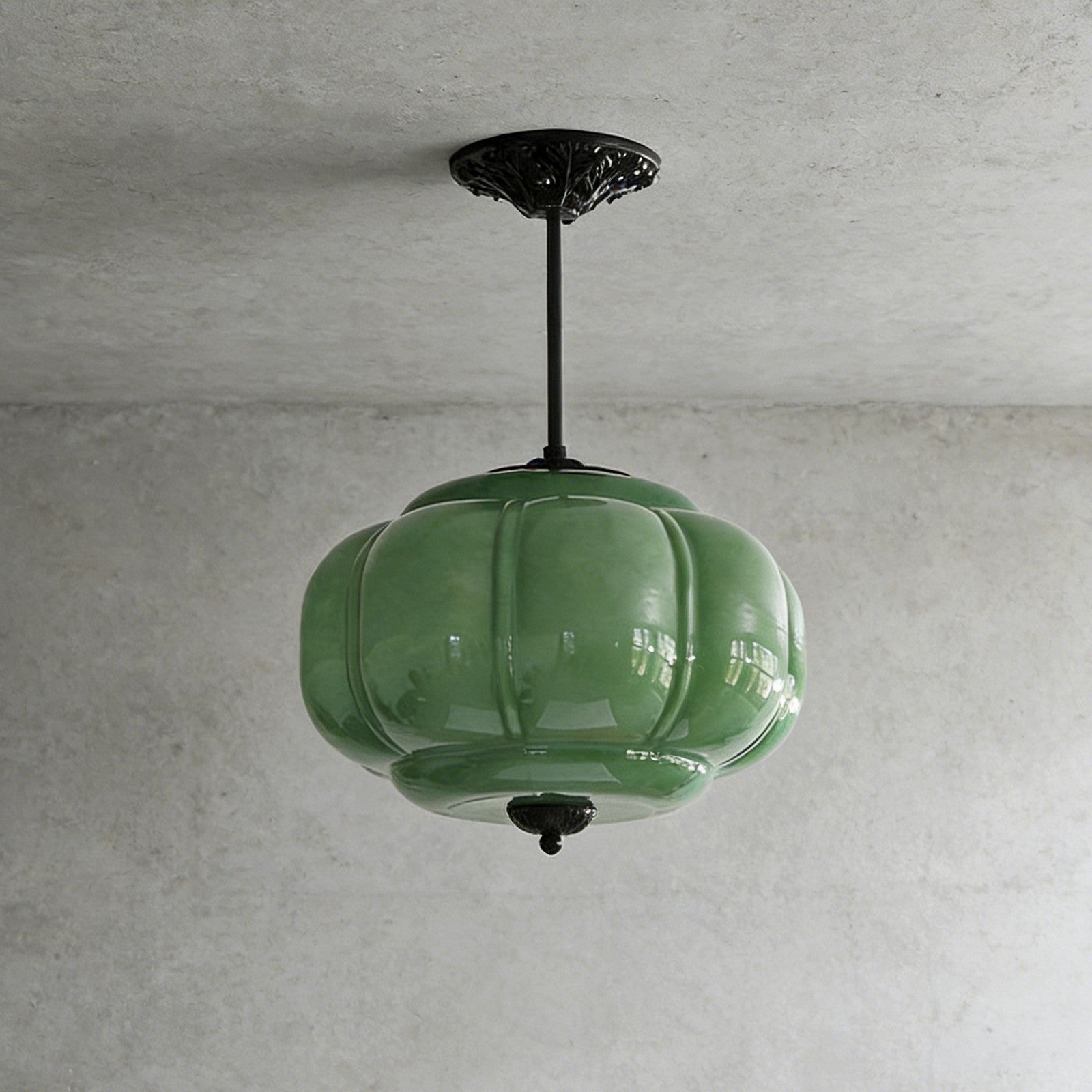 LuxRoyale Green Glass Pendant Lamp With Brass Accents