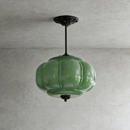 LuxRoyale Green Glass Pendant Lamp With Brass Accents