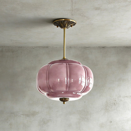 LuxRoyale Green Glass Pendant Lamp With Brass Accents