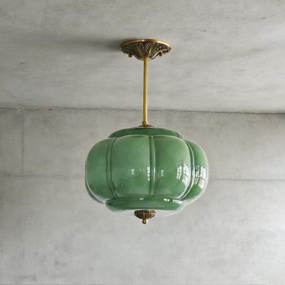 LuxRoyale Green Glass Pendant Lamp With Brass Accents