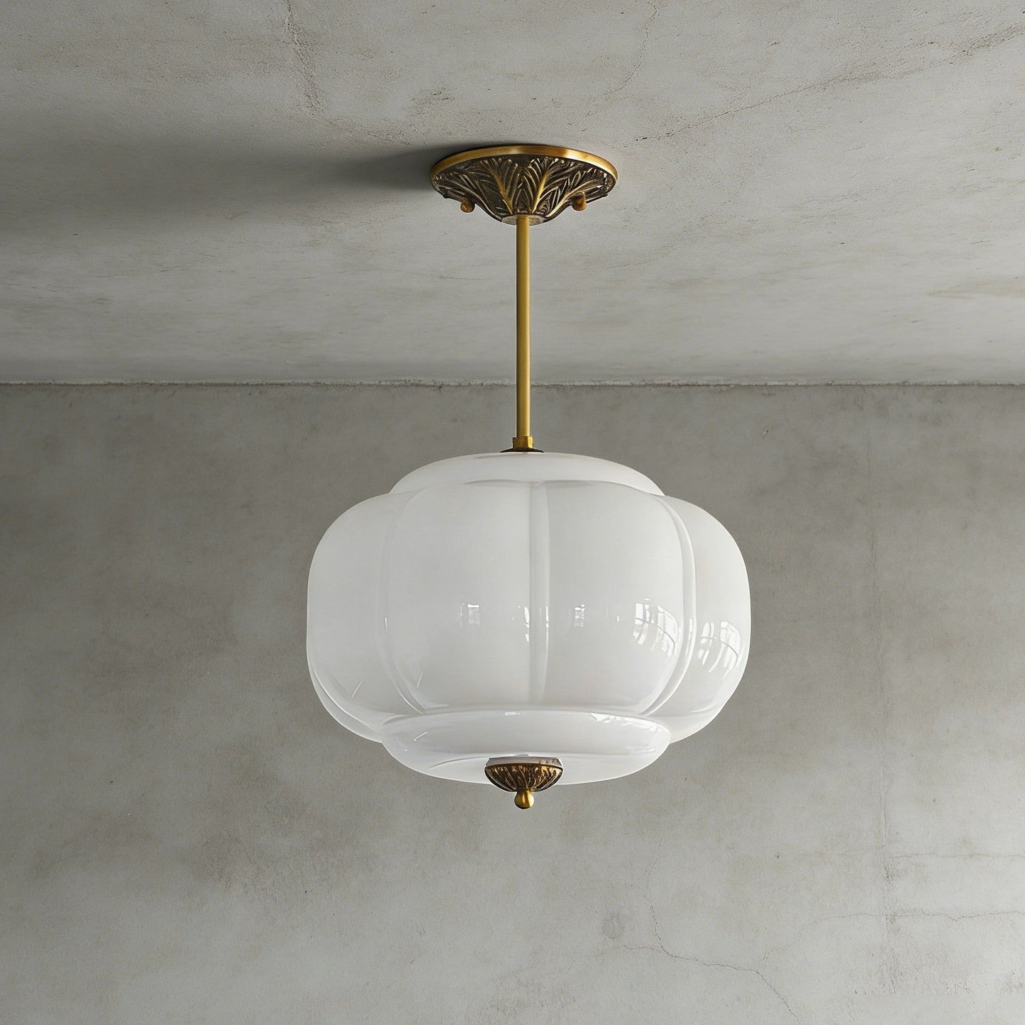 LuxRoyale Green Glass Pendant Lamp With Brass Accents