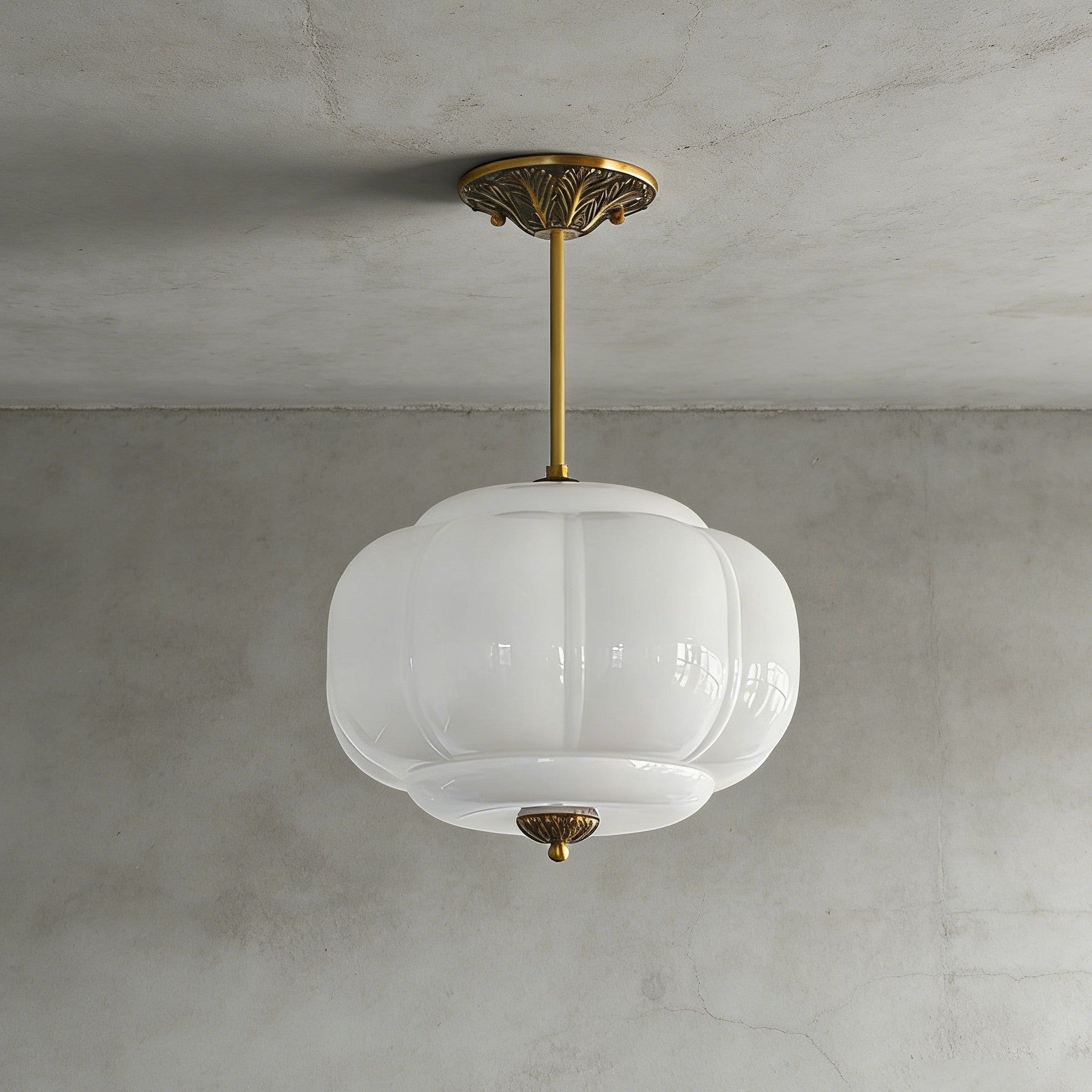 LuxRoyale Green Glass Pendant Lamp With Brass Accents