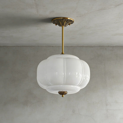 LuxRoyale Green Glass Pendant Lamp With Brass Accents
