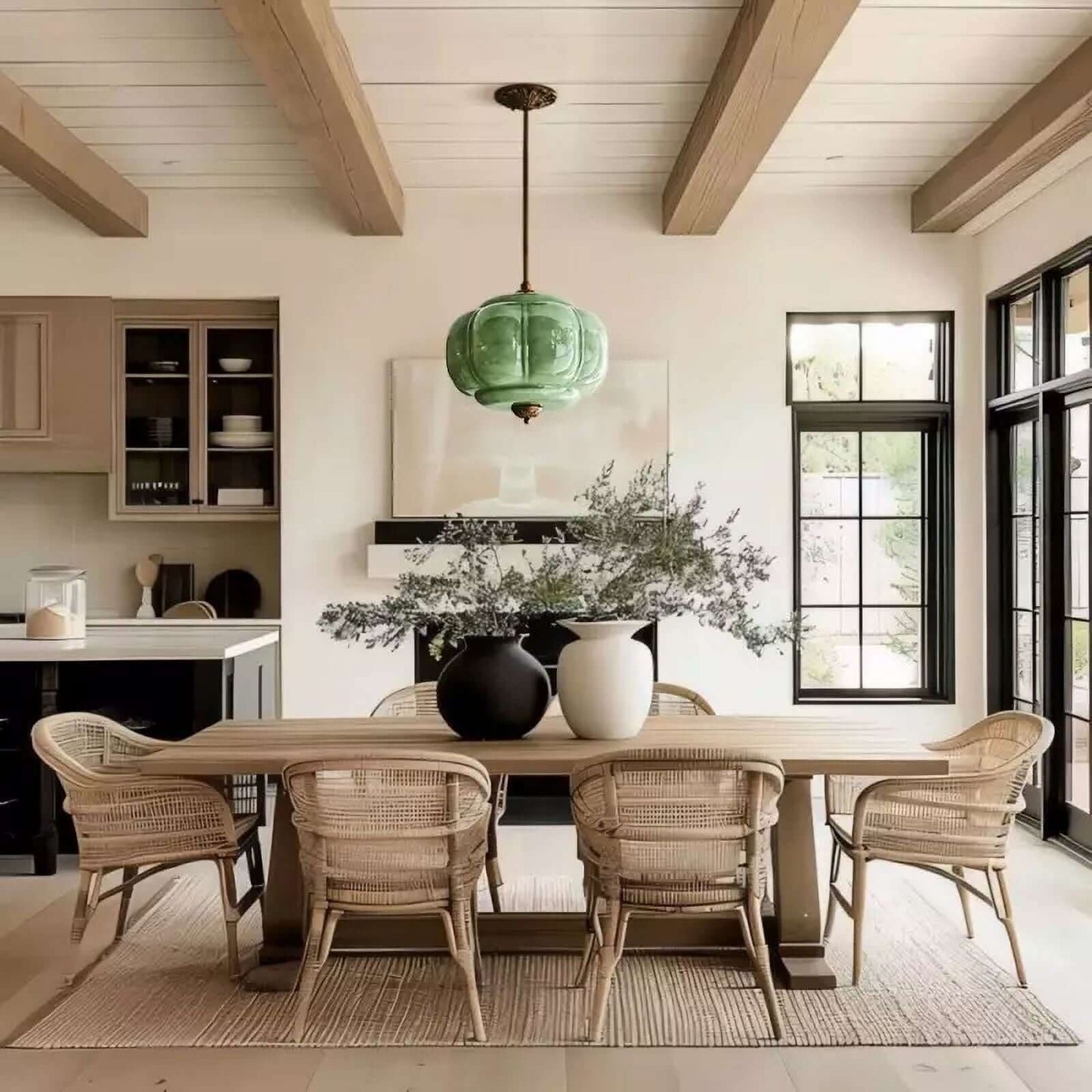 LuxRoyale Green Glass Pendant Lamp With Brass Accents