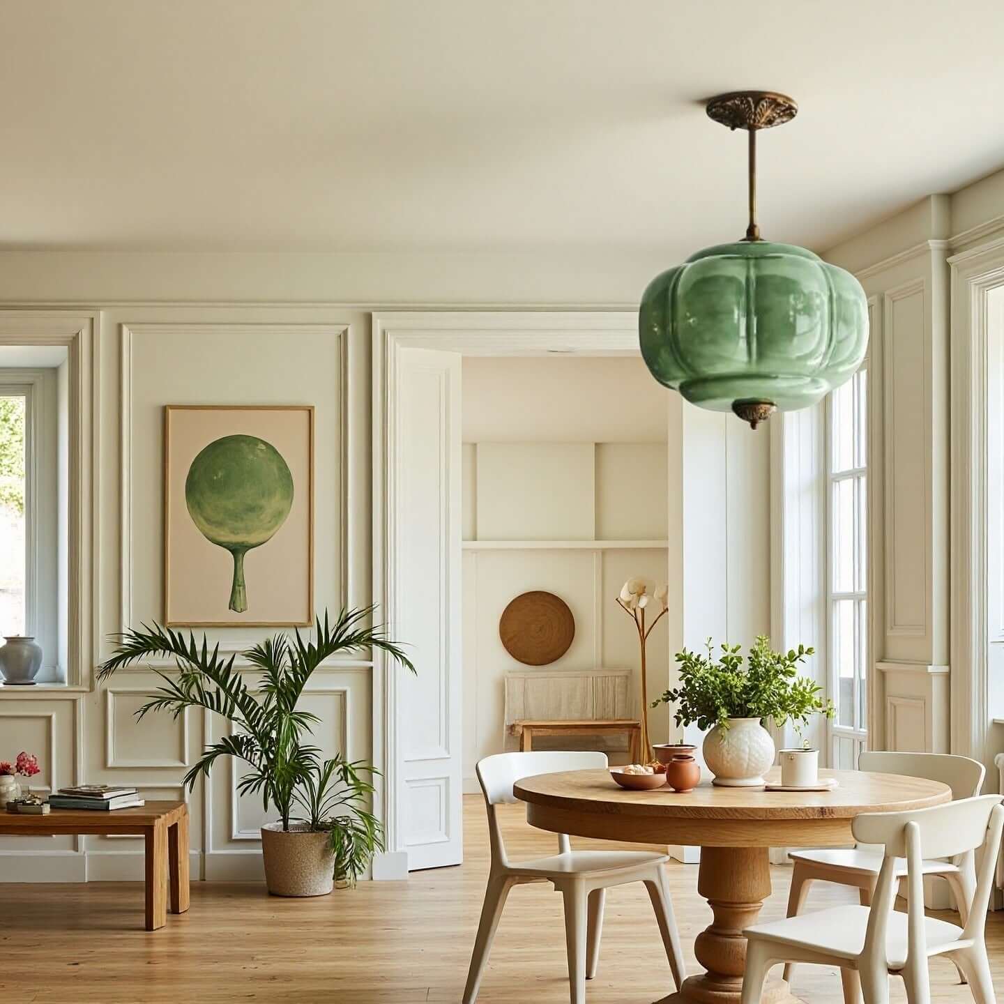LuxRoyale Green Glass Pendant Lamp With Brass Accents