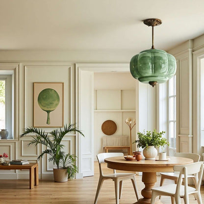 LuxRoyale Green Glass Pendant Lamp With Brass Accents
