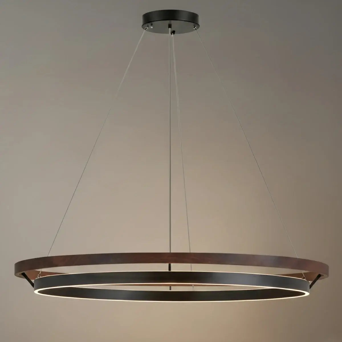 Zenno Modern Farmhouse Chandelier – Wood & Black Acrylic Circular LED for Dining Room 11
