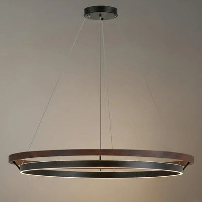 Zenno Modern Farmhouse Chandelier – Wood & Black Acrylic Circular LED for Dining Room 11