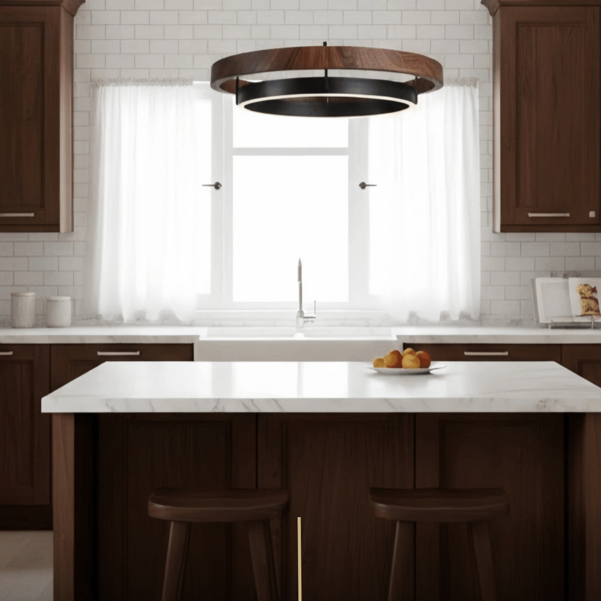 Zenno Modern Farmhouse Chandelier – Wood & Black Acrylic Circular LED for Dining Room 8