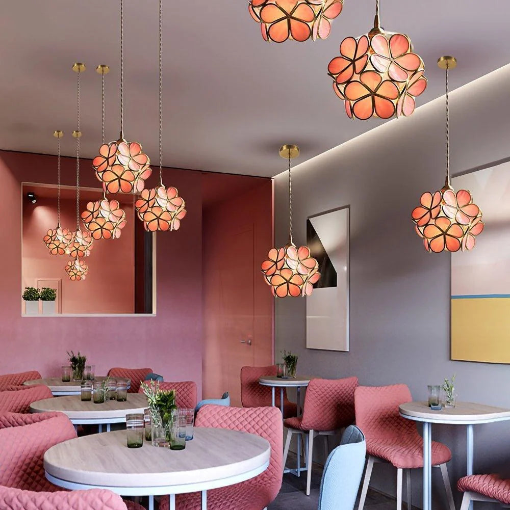 LuxRoyale Cherry Blossom Glass Pendant Lamp for Nordic Floral Living Room