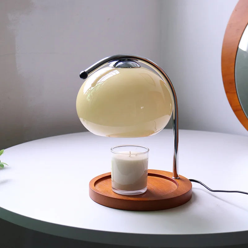 Retro Glass Candle Warmer Table Lamp - Aromatherapy Desk Lamp for Bedroom and Office - Red