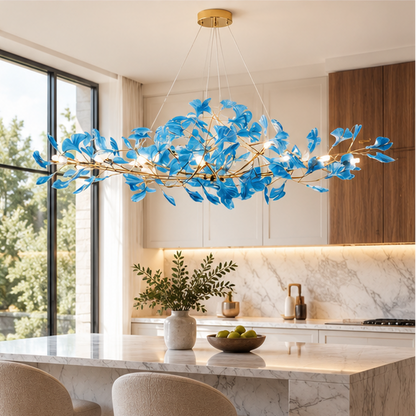 Royelux Modern LED Acrylic Ginkgo Leaf Linear Chandelier Hanging Light Fixture