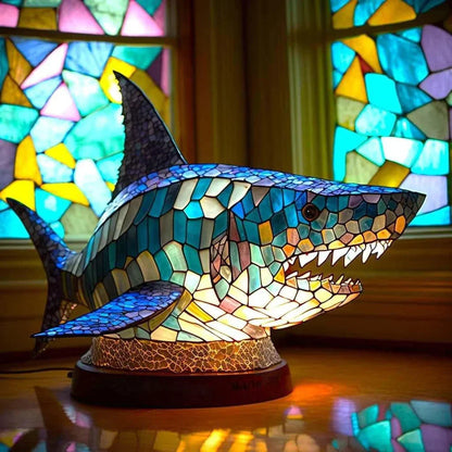 Royaleva WildCraft Animal Light Sculptures – Stained Glass LED Art Lamp - Shark