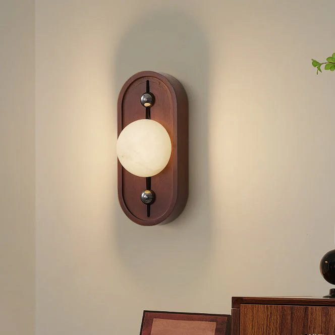 RoyaleGlow Alabaster Wood Wall Sconce - Modern Vintage Lighting with Marble