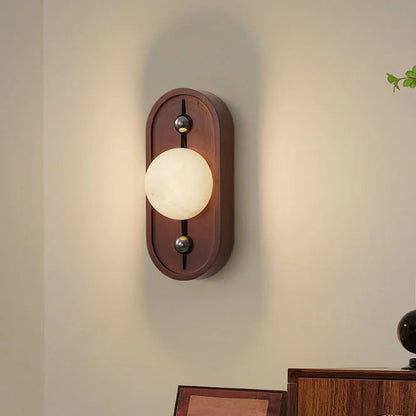 RoyaleGlow Alabaster Wood Wall Sconce - Modern Vintage Lighting with Marble
