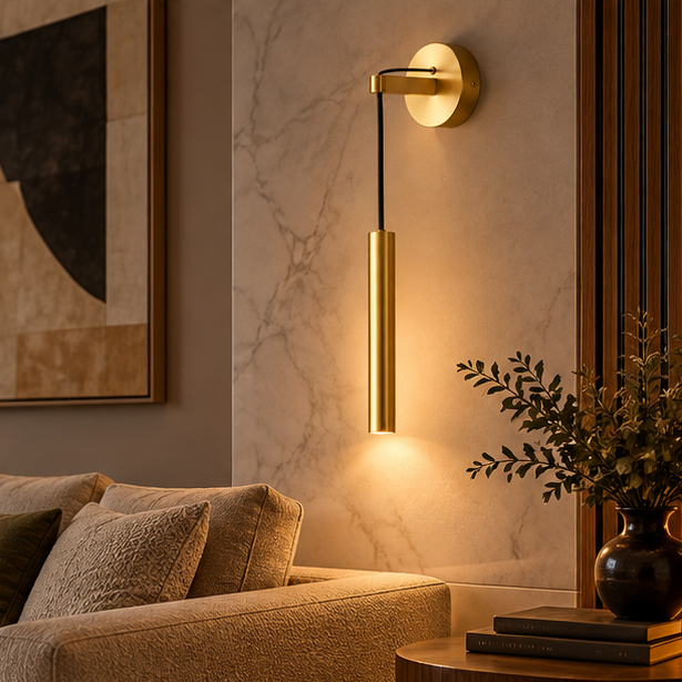 RoyaleGlow Modern Brass LED Wall Sconce - Dimmable Indoor Light Fixture