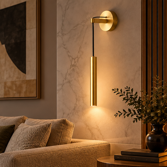 RoyaleGlow Modern Brass LED Wall Sconce - Dimmable Indoor Light Fixture - Royale Basic