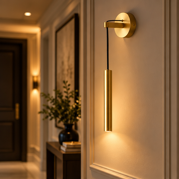 RoyaleGlow Modern Brass LED Wall Sconce - Dimmable Indoor Light Fixture