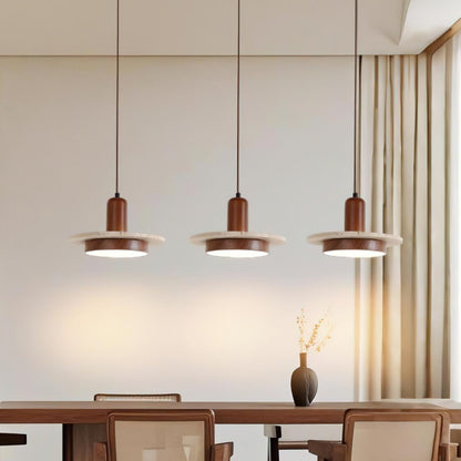 RoyaleGlow Wabi Sabi Travertine Stone & Wood Pendant Light - Modern Minimalist Lighting
