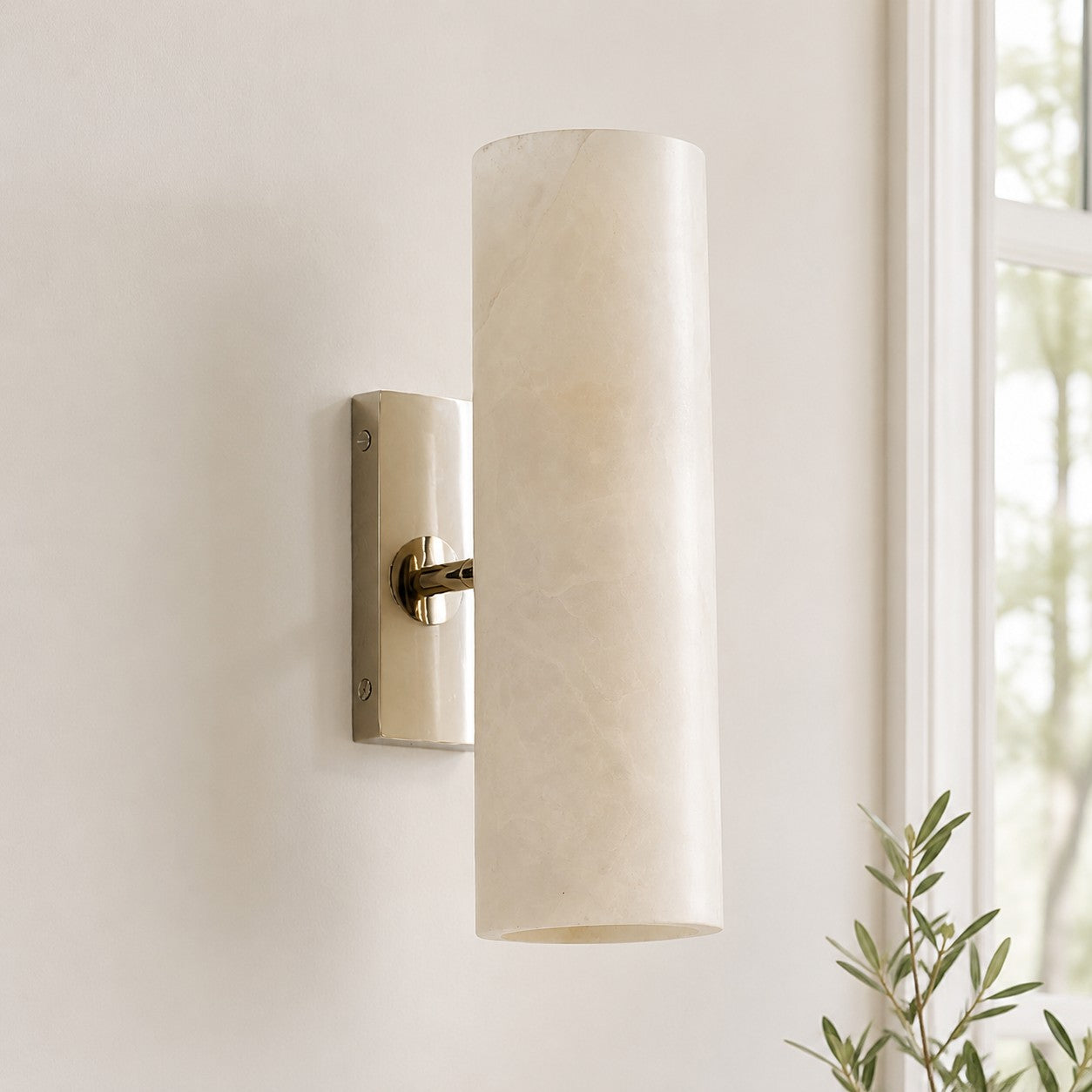 RoyaleGlow Modern Alabaster Wall Sconce - Brass Vanity Light Fixture