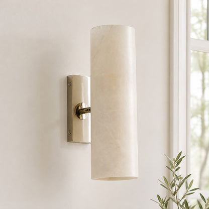 RoyaleGlow Modern Alabaster Wall Sconce - Brass Vanity Light Fixture
