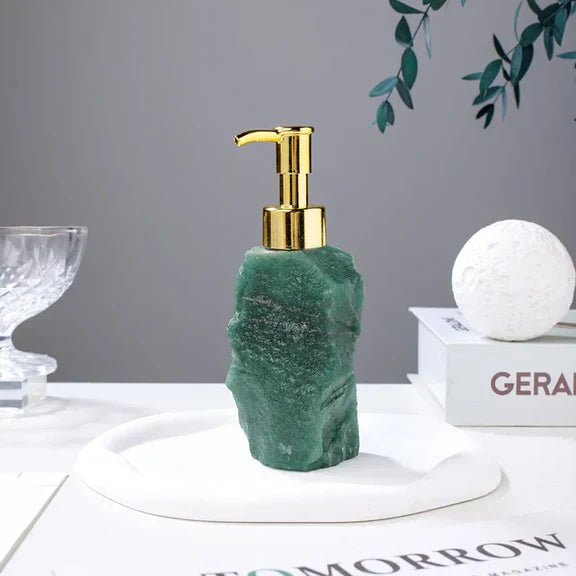 Royaleva Artisan Green Crystal Gravel Soap Dispenser with Gold Pump