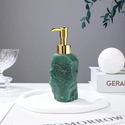 Royaleva Artisan Green Crystal Gravel Soap Dispenser with Gold Pump