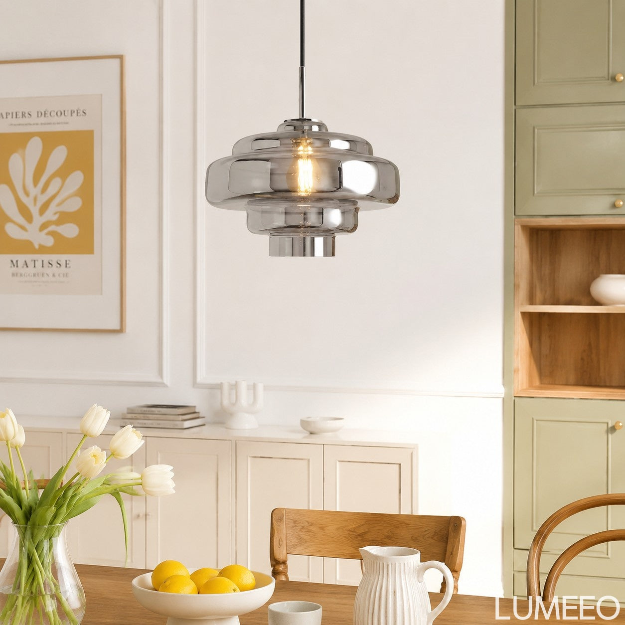 Royelux Modern Tiered Glass Pendant Light with Copper Accents