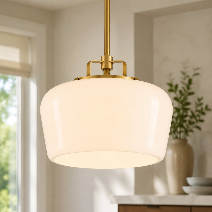 RoyaleGlow Modern Antique Brass Opal Glass Pendant Light for Kitchen Island