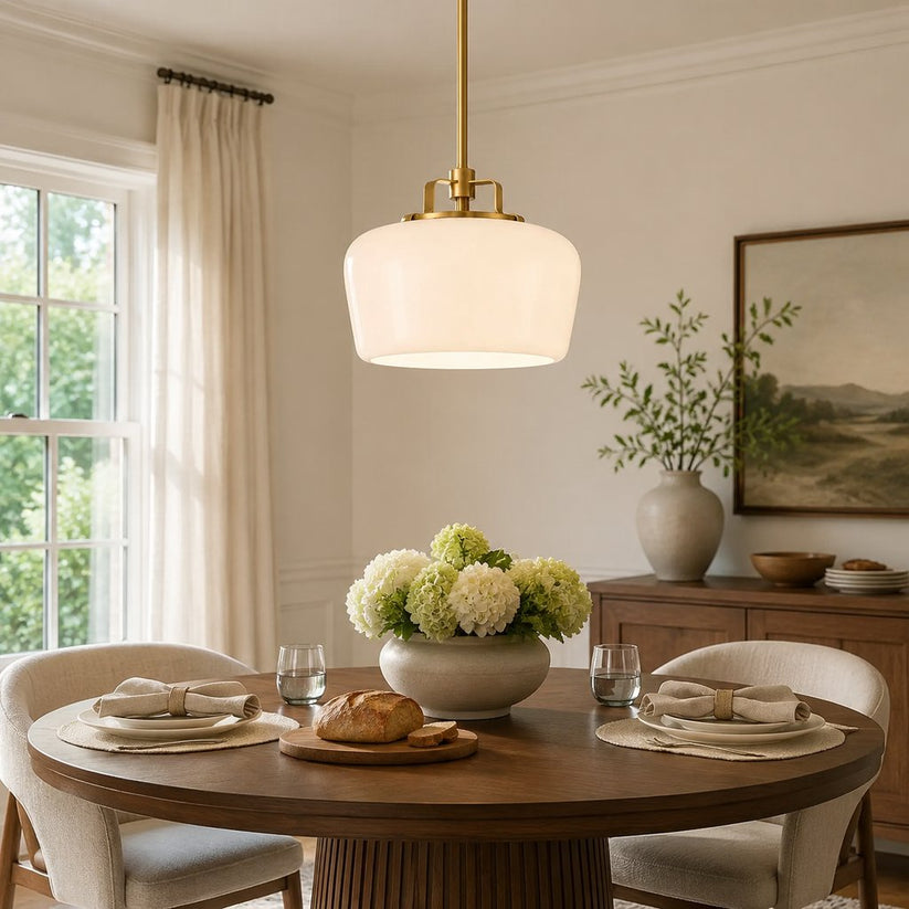 RoyaleGlow Modern Antique Brass Opal Glass Pendant Light for Kitchen Island