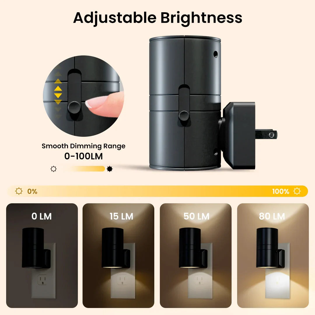 Dimmable Plug-In Night Light with Motion Sensor - LED Light for Bedrooms, Hallways, and Stairs - 2 Pack
