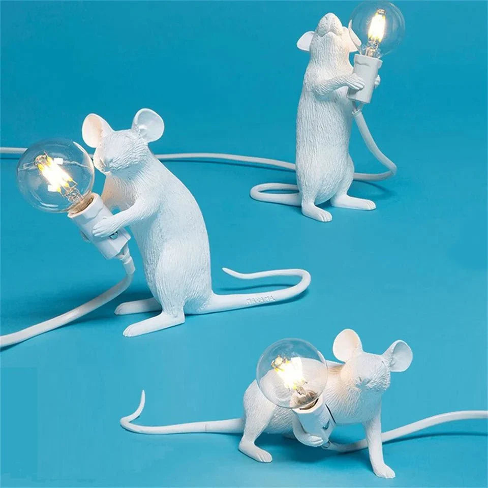 Royallure Art Deco Style LED Mouse Table Lamp - Whimsical Desk Lighting - Gold Standing Mouse / Button Switch