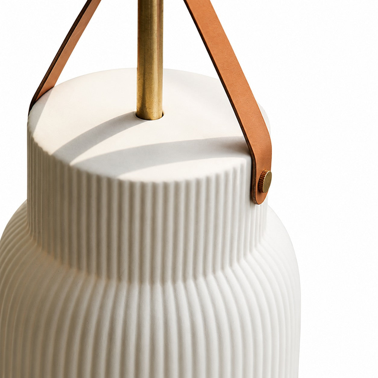 RoyaleGlow Nordic Ridged Ceramic Pendant Light with Faux Leather Strap