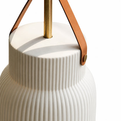 RoyaleGlow Nordic Ridged Ceramic Pendant Light with Faux Leather Strap